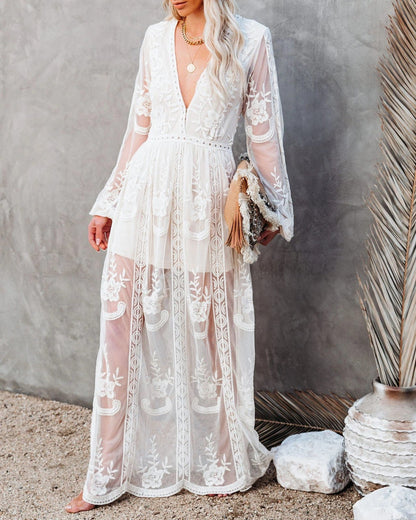 DressBetty - Boho Chiffon Lace Hollow Out Dress