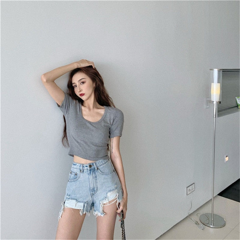 DressBetty - Sexy Denim Shorts with Tassel Pockets Mini Short Jeans