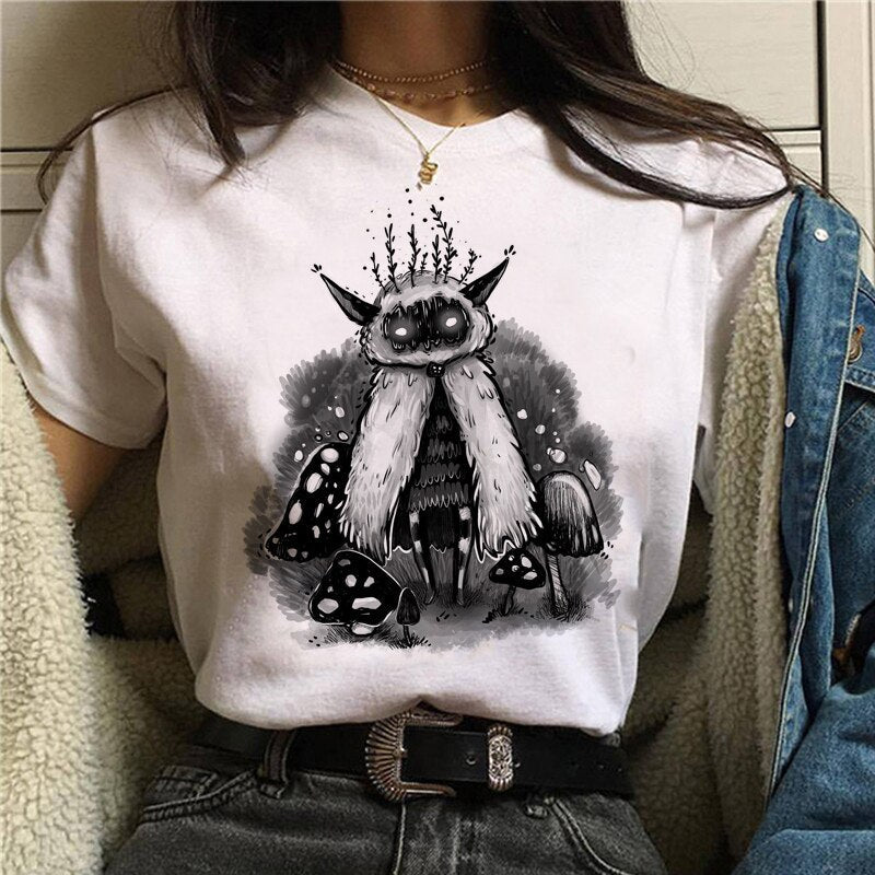 DressBetty - Cute Cartoon Cat Mushroom Print Women T Shirt
