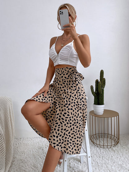 DressBetty - Casual Print Tie Side Wrap Skirt