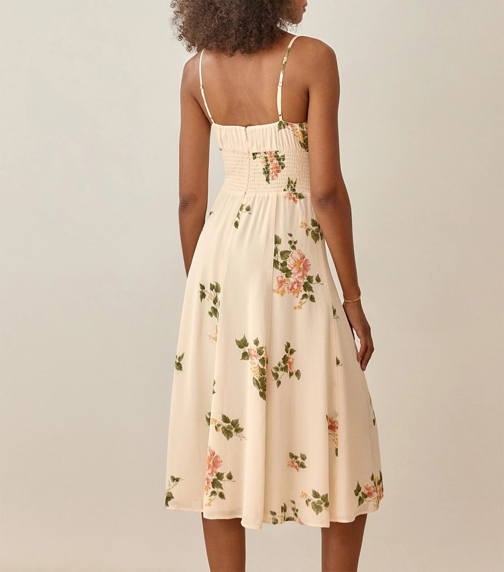 DressBetty - Women Summer Smocked Elastic Waist Tie Neck Sleeveless Spaghetti Strap Beach Dress