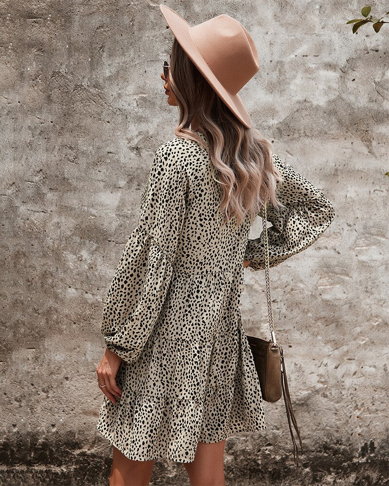DressBetty - Leopard V-Neck A-Line Dress