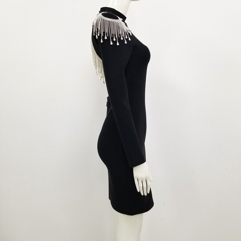 DressBetty - High-Quality Red Black Sexy Sparkly Backless Diamonds Tassel Rayon Bandage Dress
