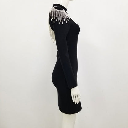 DressBetty - High-Quality Red Black Sexy Sparkly Backless Diamonds Tassel Rayon Bandage Dress