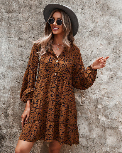 DressBetty - Leopard V-Neck A-Line Dress
