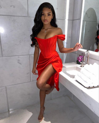 DressBetty - Runway Fashion Sexy Off-Shoulder Split Red Corset Dress