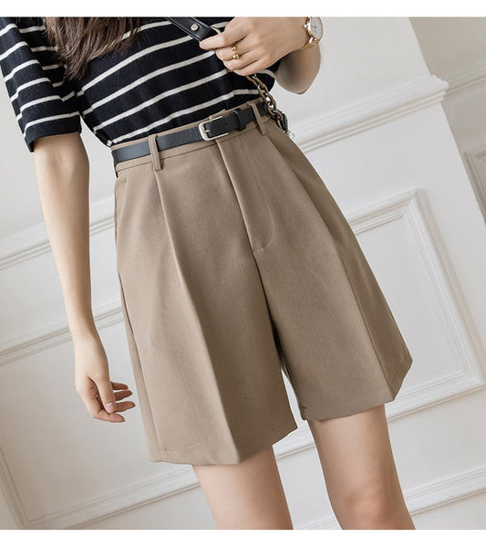DressBetty - Women Casual Solid Color High Waist Zipper Shorts