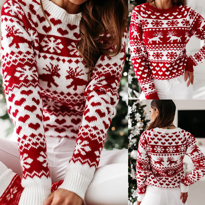 DressBetty - Christmas Sweater Knitted Pullover Sweater Snowflake Elk Print Sweaters