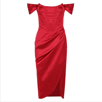 DressBetty - Runway Fashion Sexy Off-Shoulder Split Red Corset Dress