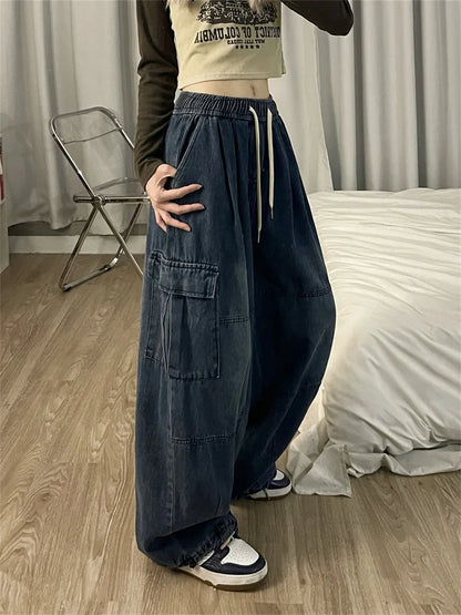 Harajuku Vintage Blue Cargo Oversize Y2K Grunge Black Wide Leg Pant