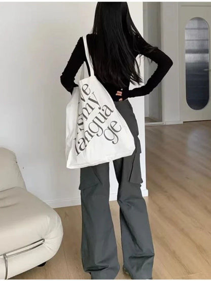 Vintage Grey Cargo Y2K Streetwear Straight High Street Pant