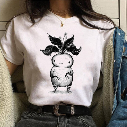 DressBetty - Cute Cartoon Cat Mushroom Print Women T Shirt
