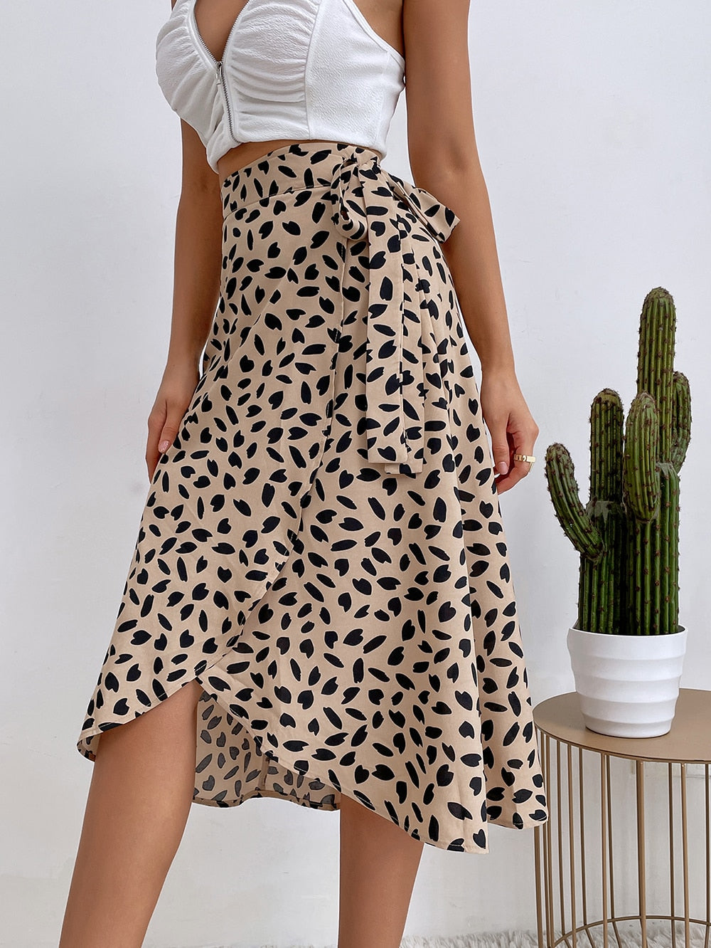 DressBetty - Casual Print Tie Side Wrap Skirt