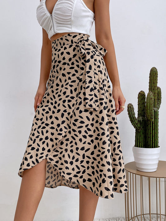 DressBetty - Casual Print Tie Side Wrap Skirt