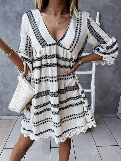DressBetty - Striped Print Long Sleeve Dress