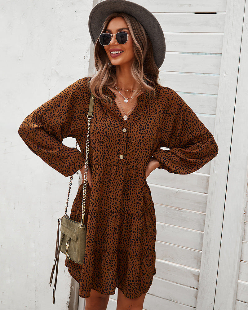 DressBetty - Leopard V-Neck A-Line Dress