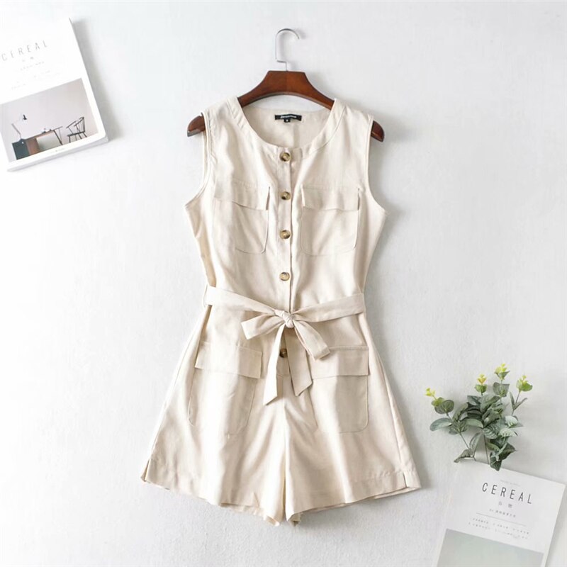 DressBetty - Cotton Sleeveless Pockets Loose Romper