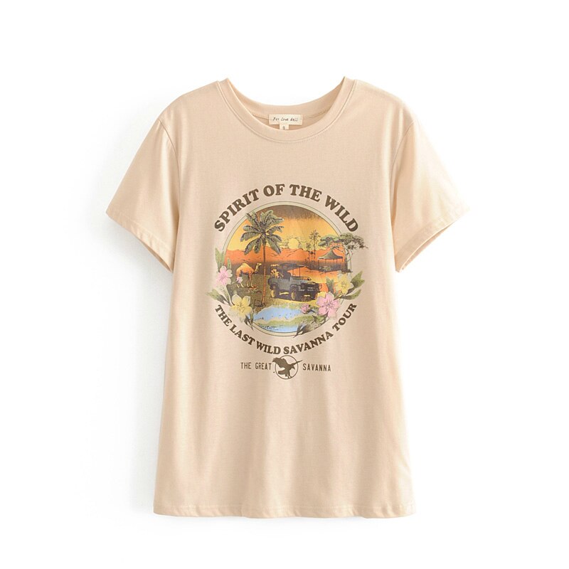 DressBetty - Boho Trees Letter Print Tee