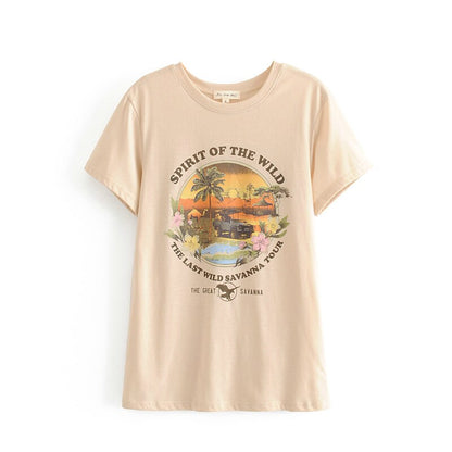 DressBetty - Boho Trees Letter Print Tee