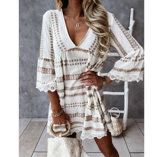 DressBetty - Striped Print Long Sleeve Dress