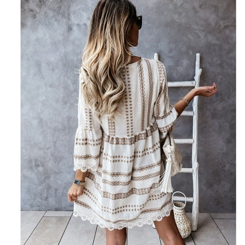 DressBetty - Striped Print Long Sleeve Dress