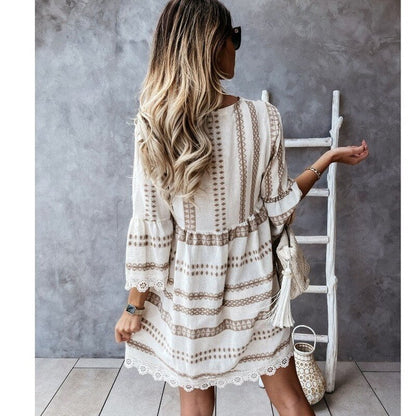 DressBetty - Striped Print Long Sleeve Dress
