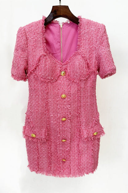 Hazel Gold Buttoned Tweed Mini Dress
