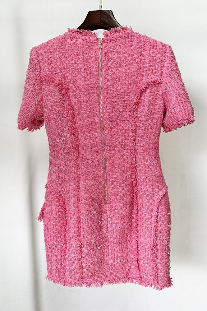 Hazel Gold Buttoned Tweed Mini Dress