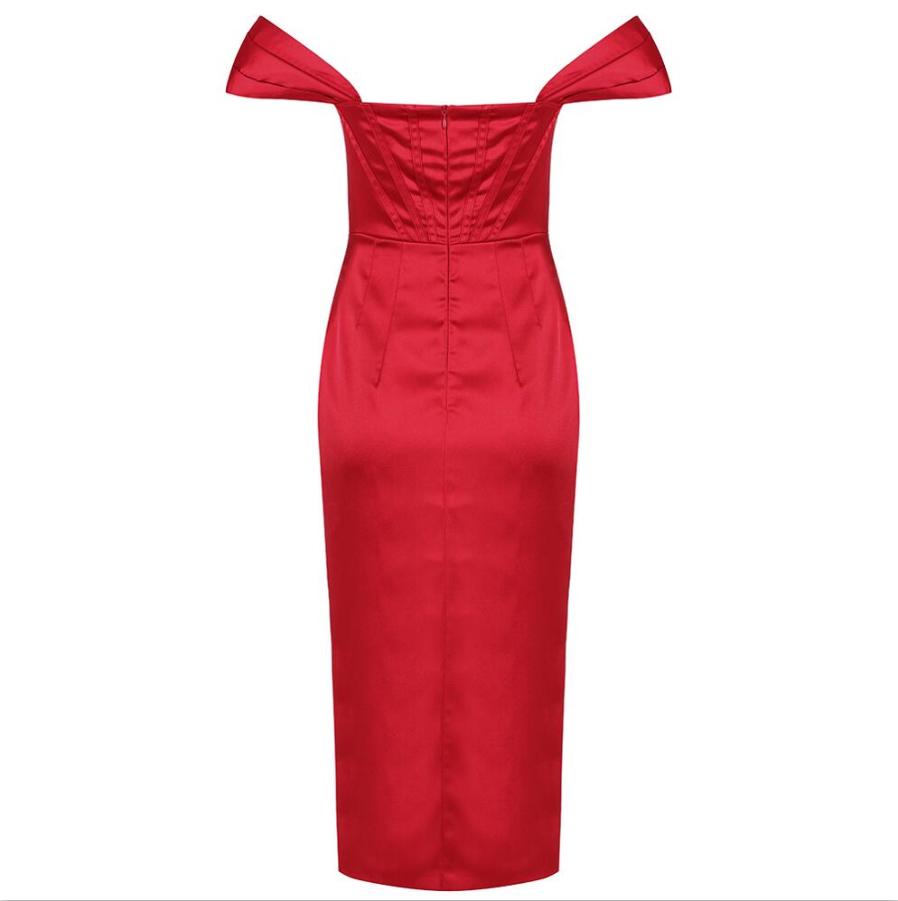 DressBetty - Runway Fashion Sexy Off-Shoulder Split Red Corset Dress