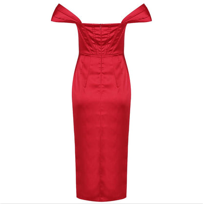 DressBetty - Runway Fashion Sexy Off-Shoulder Split Red Corset Dress