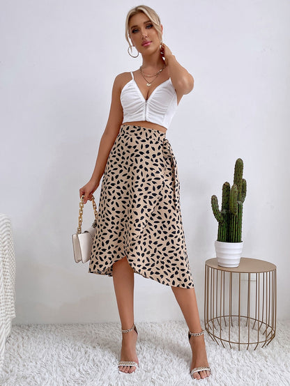 DressBetty - Casual Print Tie Side Wrap Skirt