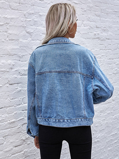 DressBetty - Turn-down Collar Loose Denim Jacket