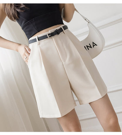 DressBetty - Women Casual Solid Color High Waist Zipper Shorts