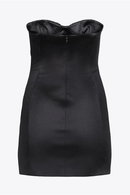 Heidi Diamante Strapless Satin Mini Dress - Black