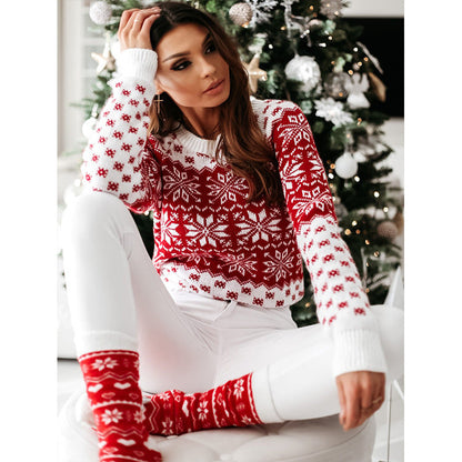 DressBetty - Snowflake Pattern Classic Round Neck Long Sleeve Christmas Sweaters