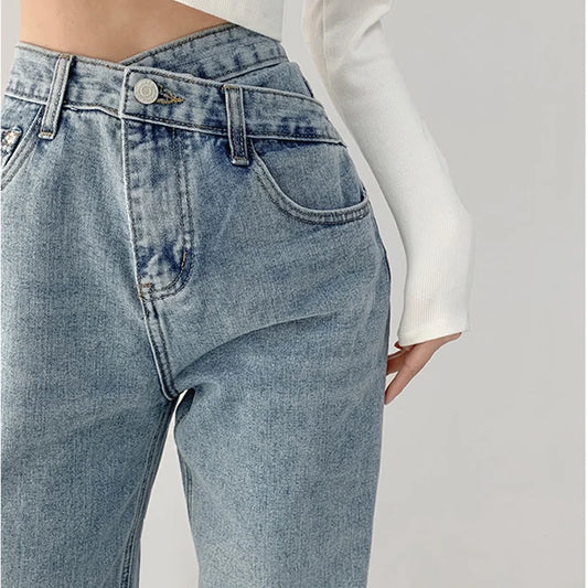 DressBetty - 2024 Harajuku Korean Ulzzang High Waist Blue Jeans Daily Casual