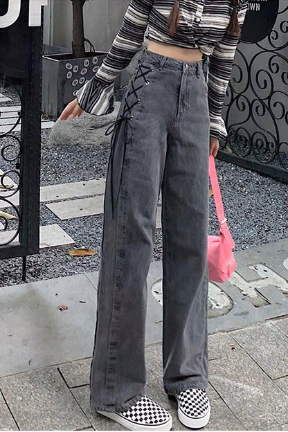 High Waist Side Lace Up Jeans