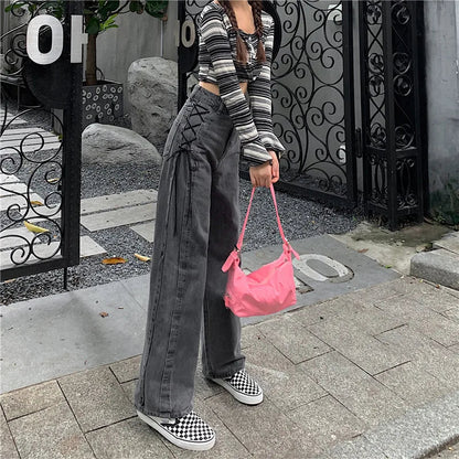 High Waist Side Lace Up Jeans