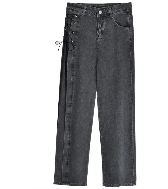 High Waist Side Lace Up Jeans