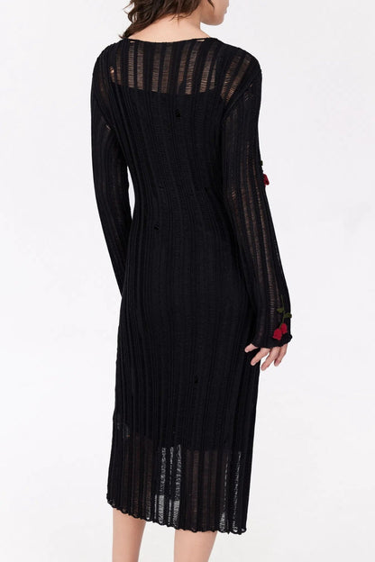 Hilaria Rose Handcrafted Knit Midi Dress - Black