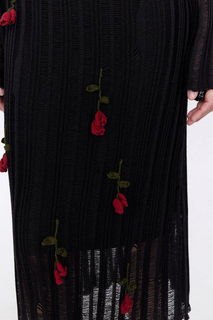 Hilaria Rose Handcrafted Knit Midi Dress - Black