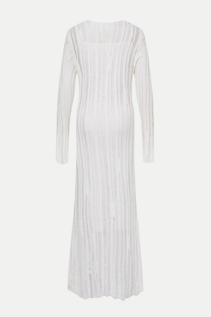 Hilaria Rose Handcrafted Knit Midi Dress - White