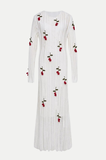 Hilaria Rose Handcrafted Knit Midi Dress - White