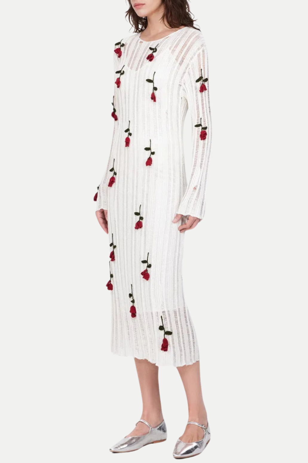 Hilaria Rose Handcrafted Knit Midi Dress - White
