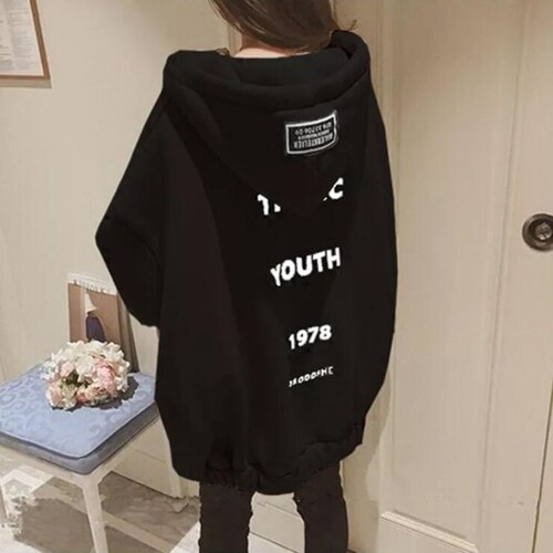 DressBetty - Letter Printed Loose Thicker Warm Hoodie