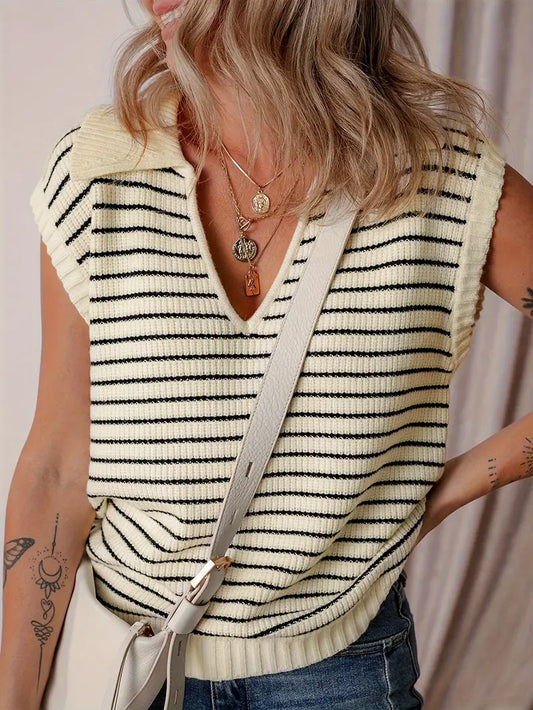 V-neck Basic Knitted Short Sleeve Casual All-matching Top