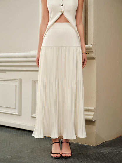 Elegant Style Mid-Waist Pleated Skirt