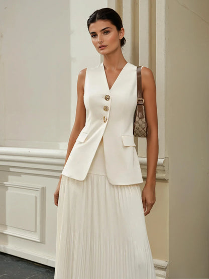 Elegant Style Mid-Waist Pleated Skirt