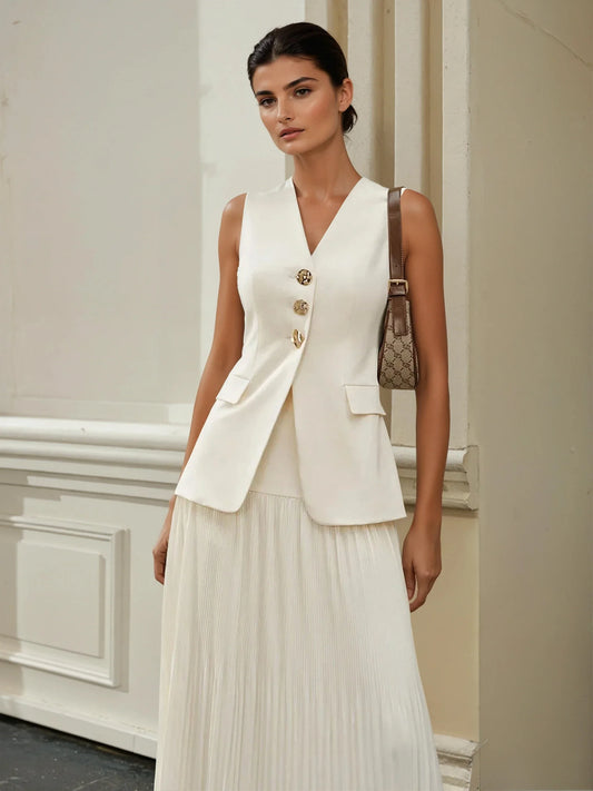 Elegant Style Mid-Waist Pleated Skirt