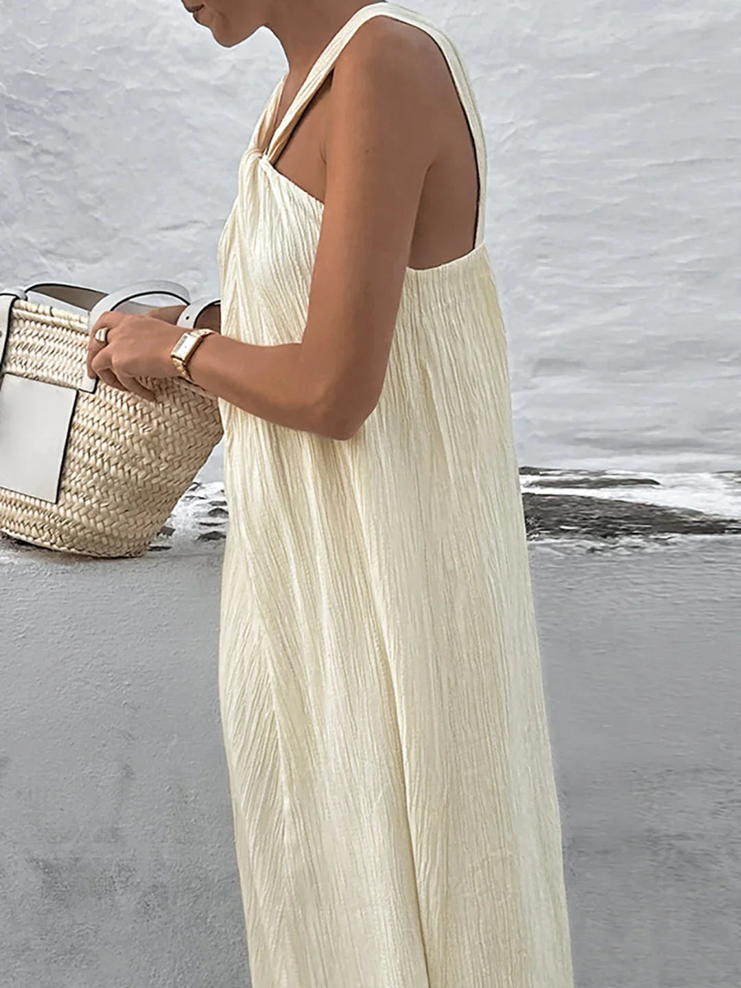 Backless Cross Shoulder Halter Long Dress